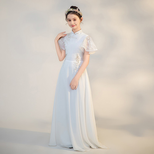 兒童古箏服2025年新中式立領雪紡二鬍演奏禮服女童民樂古箏演出服