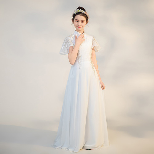 兒童古箏服2025年新中式立領雪紡二鬍演奏禮服女童民樂古箏演出服
