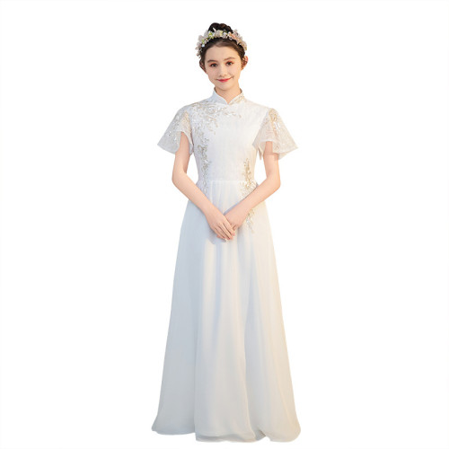 兒童古箏服2025年新中式立領雪紡二鬍演奏禮服女童民樂古箏演出服