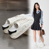 真皮小白鞋復古頭層牛皮女鞋女鞋巴黎聯名拼色平底透氣小衆休閒鞋