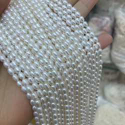 4-5mm米形淡水珍珠項鍊半成品diy白色天然串珠手工材料小米珠微瑕