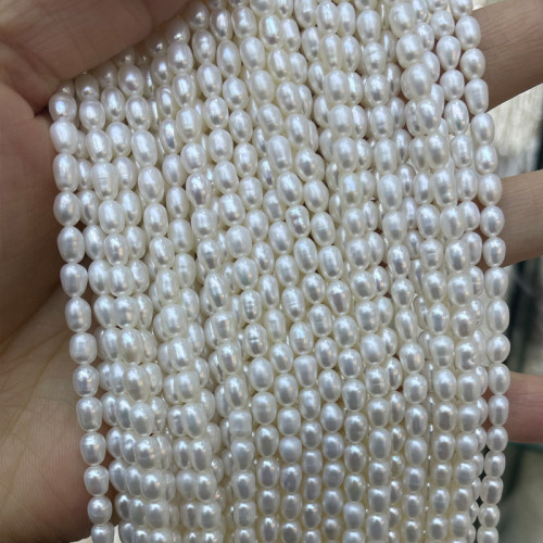 4-5mm米形淡水珍珠項鍊半成品diy白色天然串珠手工材料小米珠微瑕