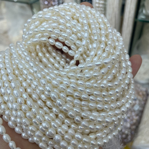 4-5mm米形淡水珍珠項鍊半成品diy白色天然串珠手工材料小米珠微瑕