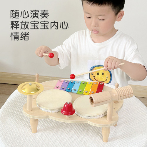 敲琴打鼓組合兒童多功能玩具敲打台木製遊戯桌奧爾夫音樂寶寶樂器