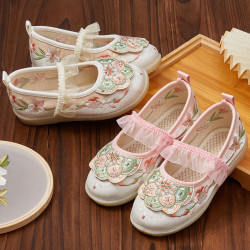 龍年春季3D繁花布鞋單鞋兒童古代漢服鞋女童風復古綉花鞋