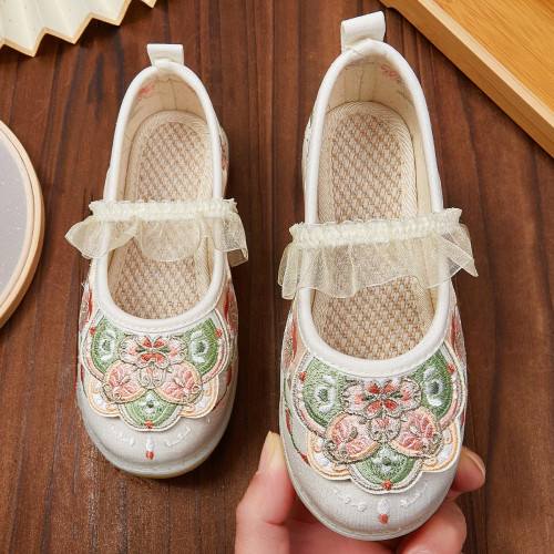龍年春季3D繁花布鞋單鞋兒童古代漢服鞋女童風復古綉花鞋
