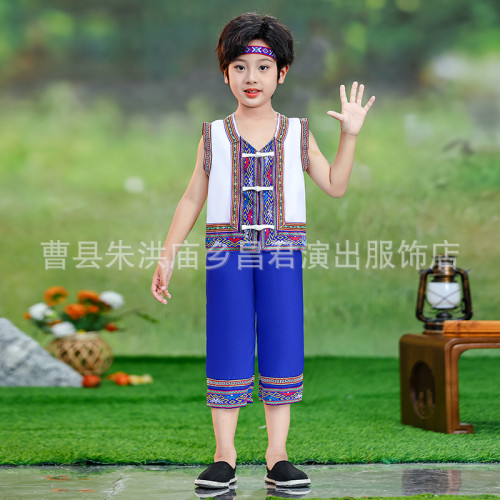 新款三月三哈尼侗族瑤族兒童少數民族演出服裝壯族表演服