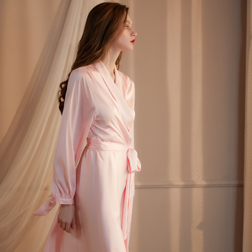 結婚晨袍女新娘伴娘冰絲長款睡袍春秋婚禮新婚紅色睡衣Pajamas
