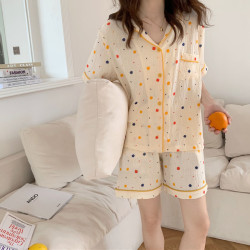 純棉棉紗睡衣女甜美可愛日系風夏季短袖短褲可外穿家居服兩件套裝
