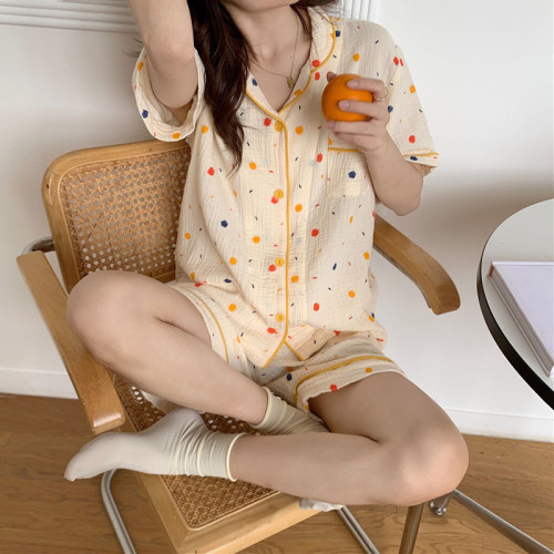 純棉棉紗睡衣女甜美可愛日系風夏季短袖短褲可外穿家居服兩件套裝