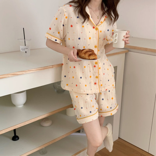 純棉棉紗睡衣女甜美可愛日系風夏季短袖短褲可外穿家居服兩件套裝