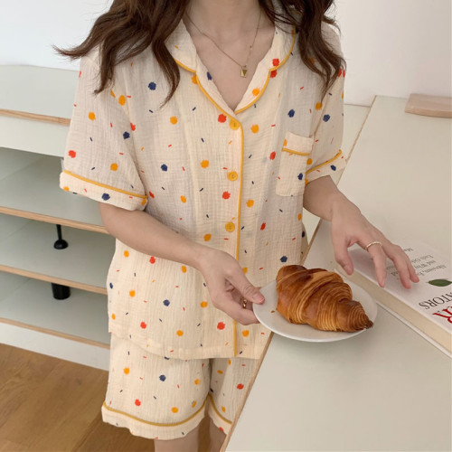純棉棉紗睡衣女甜美可愛日系風夏季短袖短褲可外穿家居服兩件套裝