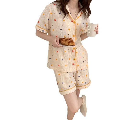 純棉棉紗睡衣女甜美可愛日系風夏季短袖短褲可外穿家居服兩件套裝