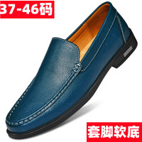 男士大碼45男士鏤空休閒鞋46軟底小碼3736透氣一腳蹬牛皮套腳皮鞋