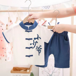 童裝漢服男童唐裝2024夏季新款套裝寶寶風國學服古裝潮棉麻