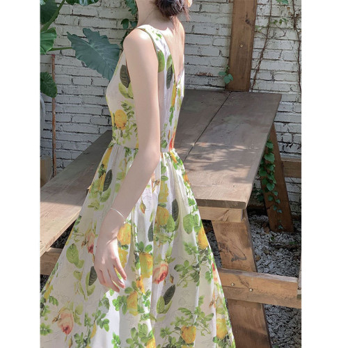 法式溫柔風森系綠色碎花連衣裙2025夏季新款氣質顯瘦小個子長裙女