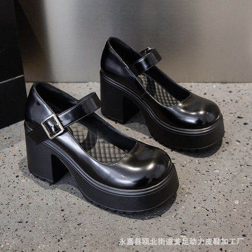 美足動力粗跟厚底瑪麗珍鞋女2025新防水台超高跟小個子jk淺口單鞋