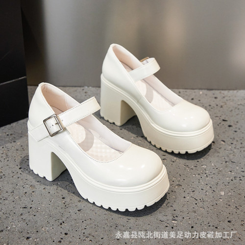 美足動力粗跟厚底瑪麗珍鞋女2025新防水台超高跟小個子jk淺口單鞋