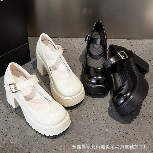 美足動力粗跟厚底瑪麗珍鞋女2025新防水台超高跟小個子jk淺口單鞋
