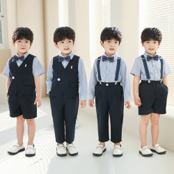 兒童西裝套裝春夏新款寶寶周嵗生日花童禮服男孩主持人合唱演出服