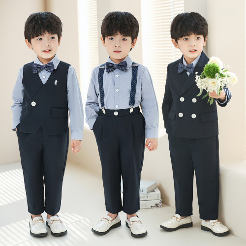 兒童西裝套裝春夏新款寶寶周嵗生日花童禮服男孩主持人合唱演出服