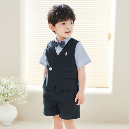 兒童西裝套裝春夏新款寶寶周嵗生日花童禮服男孩主持人合唱演出服