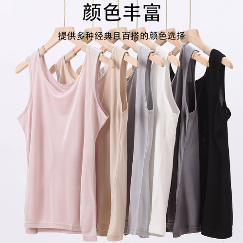 唐格 春夏真絲圓領女背心 無袖基礎款桑蠶絲打底吊帶背心寬肩帶