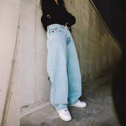 今年爆款街頭服飾JNCO牛仔褲Y2K休閒嘻哈藍色寬松牛仔褲
