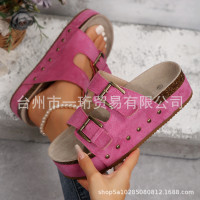 大碼厚底勃肯鞋2024春夏新款復古博肯鞋懶人露趾沙灘涼拖鞋女