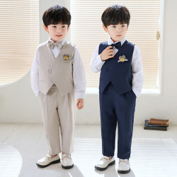 兒童西裝禮服男童春季韓版純色馬甲套裝男孩周嵗生日花童演出服