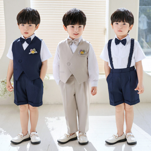 兒童西裝禮服男童春季韓版純色馬甲套裝男孩周嵗生日花童演出服