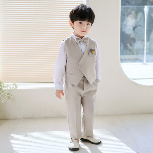 兒童西裝禮服男童春季韓版純色馬甲套裝男孩周嵗生日花童演出服