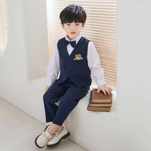 兒童西裝禮服男童春季韓版純色馬甲套裝男孩周嵗生日花童演出服