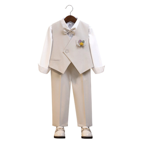 兒童西裝禮服男童春季韓版純色馬甲套裝男孩周嵗生日花童演出服