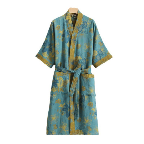 純棉雙層紗布浴袍春夏季薄款睡衣睡袍情侶家居服吸水速乾浴衣