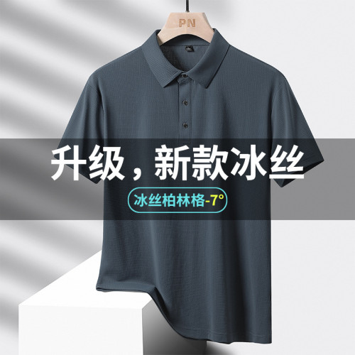 夏季新款POLO衫男士T恤大碼加肥寬松爸爸裝中老年男裝冰絲透氣爸