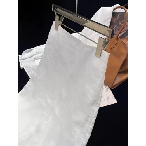 2026春夏100%亞麻慵懶高級感白色氣質長款高腰後開叉半身裙女