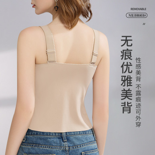 大胸顯小背心文胸一體夏季薄款小吊帶胸墊抹胸內衣打底衫內搭美背