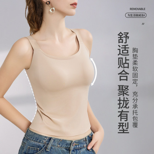 大胸顯小背心文胸一體夏季薄款小吊帶胸墊抹胸內衣打底衫內搭美背