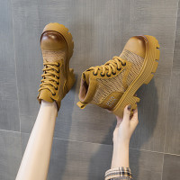 馬丁靴女2026夏沖孔加透網復古歐美皮面短筒工裝靴英倫風百搭女靴