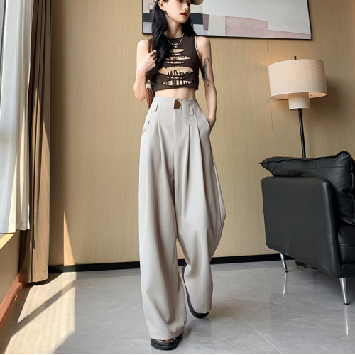 濶腿褲女高腰垂墜感魚骨2025夏西裝褲寬松顯瘦休閒直筒拖地褲