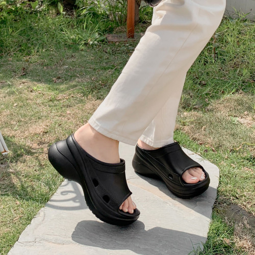厚底拖鞋女士夏季歐美ins潮EVA軟底坡跟外穿一字涼拖鞋巴黎拖