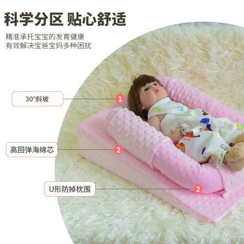嬰兒斜坡墊側躺喂奶哺乳安撫枕頭豆豆絨斜坡床中床睡墊