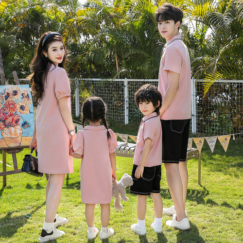 高級親子裝夏裝2025新款夏天一家四口連衣裙母子母女裝polo衫套裝