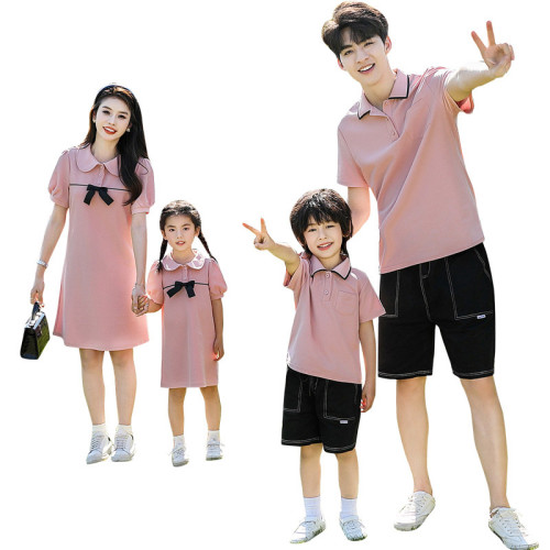 高級親子裝夏裝2025新款夏天一家四口連衣裙母子母女裝polo衫套裝