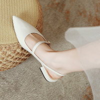 尖頭涼鞋2024夏季新款包頭後空低跟涼拖仙女配裙時尚平跟瑪麗珍鞋