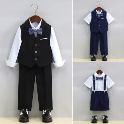 男童馬甲套裝夏季背帶褲中大童演出服兒童演講寶寶周嵗花童婚禮服