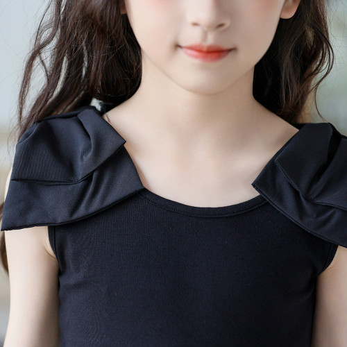 中大童女童半身裙夏季蛋糕裙子2024新款兒童背心T恤+網紗裙兩件套