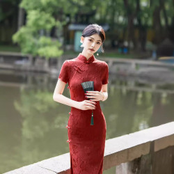 6027紅色旗袍2024春夏新款新娘敬酒服訂婚禮服新中式改良款連衣裙