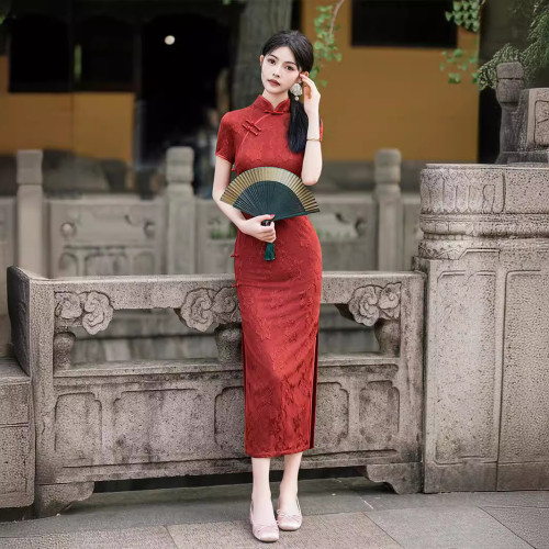 6027紅色旗袍2024春夏新款新娘敬酒服訂婚禮服新中式改良款連衣裙